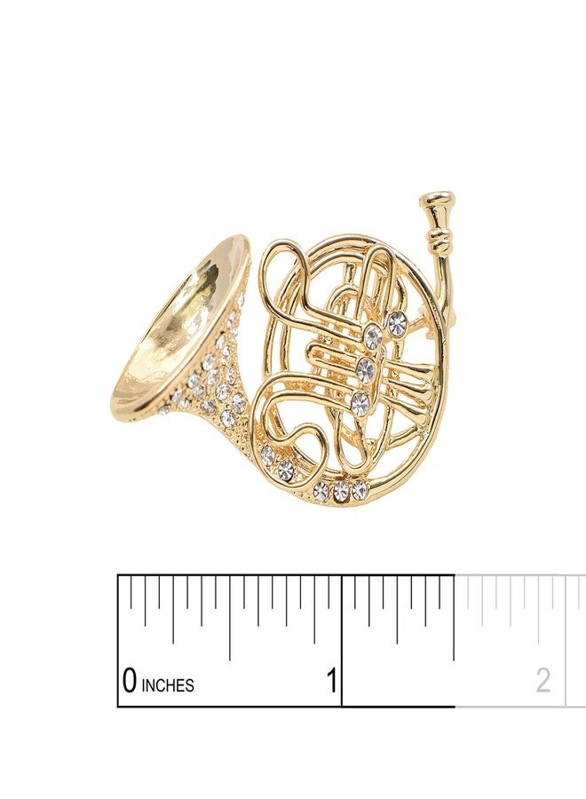 Spinningdaisy Tiny Jewel Crystal French Horn Brooch Pin Gold - Image 4