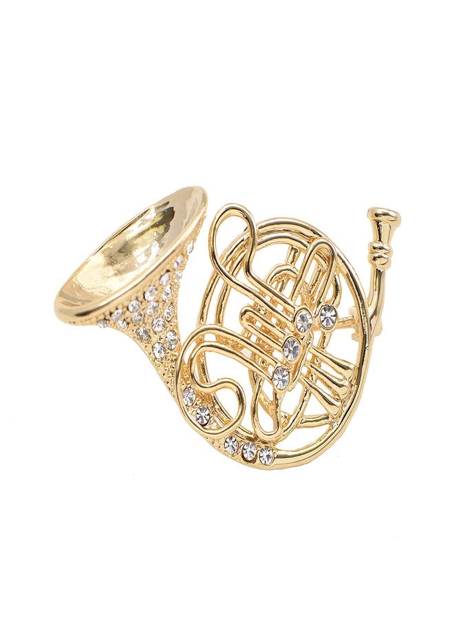 Spinningdaisy Tiny Jewel Crystal French Horn Brooch Pin Gold - Image 1