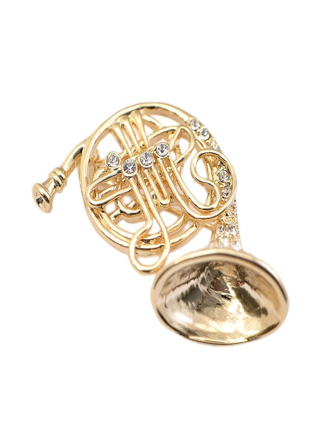 Spinningdaisy Tiny Jewel Crystal French Horn Brooch Pin Gold - Image 2