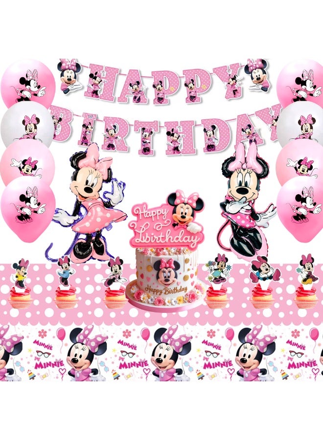 Minnie Mouse Minnie Birthday Party Supplies, Minnie Party Decorations Set - Minnie Birthday Decorations Banner Tablecloth and Minnie Balloon Cake Topper and Other Minnie Mouse Party Supplies - Image 1