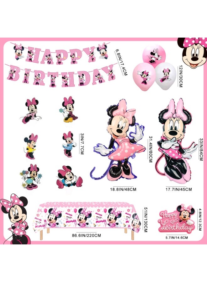 Minnie Mouse Minnie Birthday Party Supplies, Minnie Party Decorations Set - Minnie Birthday Decorations Banner Tablecloth and Minnie Balloon Cake Topper and Other Minnie Mouse Party Supplies - Image 3