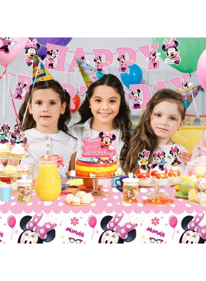 Minnie Mouse Minnie Birthday Party Supplies, Minnie Party Decorations Set - Minnie Birthday Decorations Banner Tablecloth and Minnie Balloon Cake Topper and Other Minnie Mouse Party Supplies - Image 4