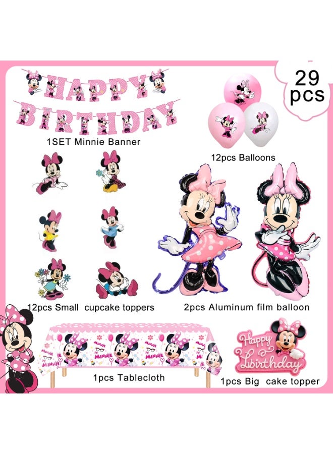 Minnie Mouse Minnie Birthday Party Supplies, Minnie Party Decorations Set - Minnie Birthday Decorations Banner Tablecloth and Minnie Balloon Cake Topper and Other Minnie Mouse Party Supplies - Image 2