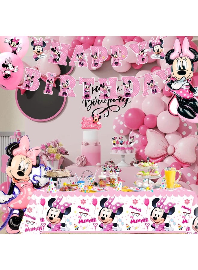 Minnie Mouse Minnie Birthday Party Supplies, Minnie Party Decorations Set - Minnie Birthday Decorations Banner Tablecloth and Minnie Balloon Cake Topper and Other Minnie Mouse Party Supplies - Image 5