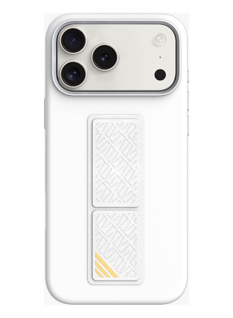 LEVELO iPhone 17 Pro Max Case Morphix Silicone With Leather Grip For Secure Hold / Shock-Resistant Bumper / Slim Fit Design Back Cover / Raised Bezels For Camera & Screen / Liquid Silicone Comfort / Raised Edge - Silver - Image 1