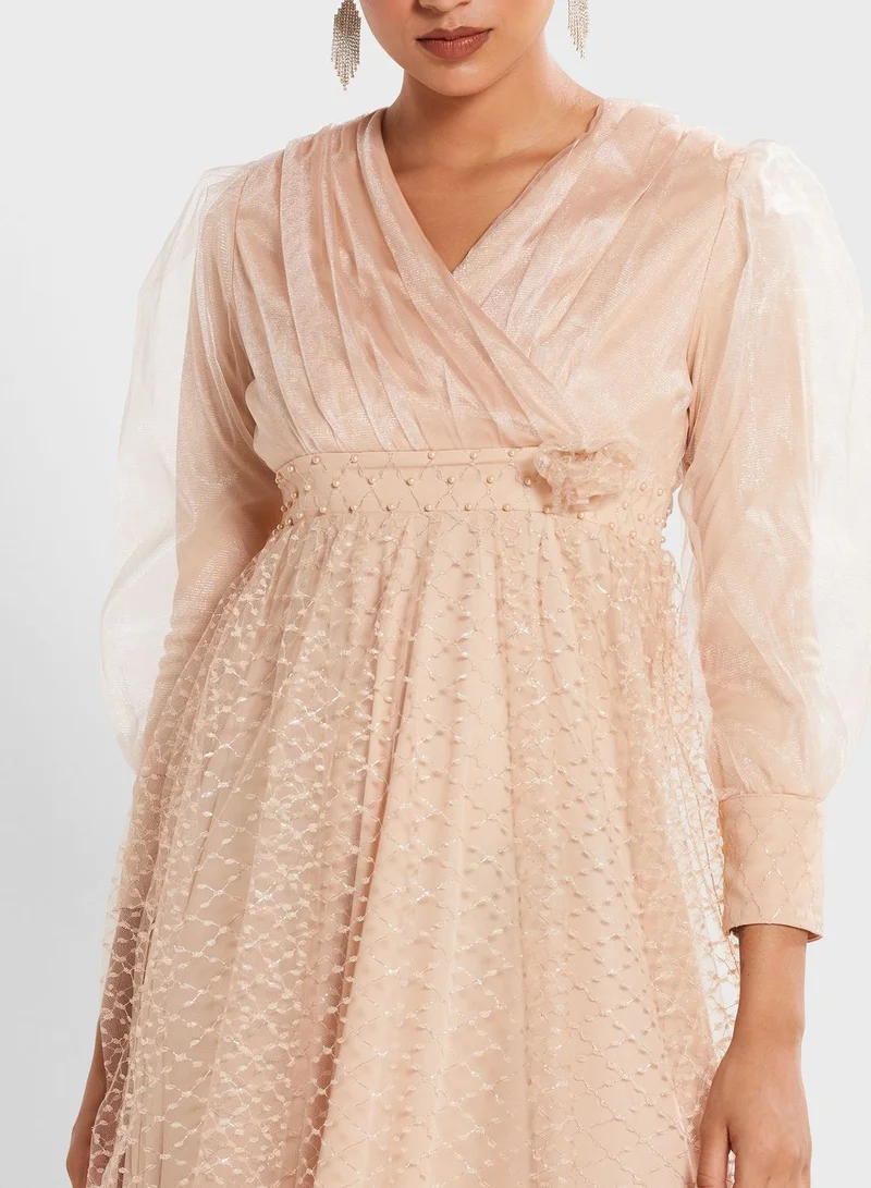 Khizana Tulle Overlay Maxi Dress