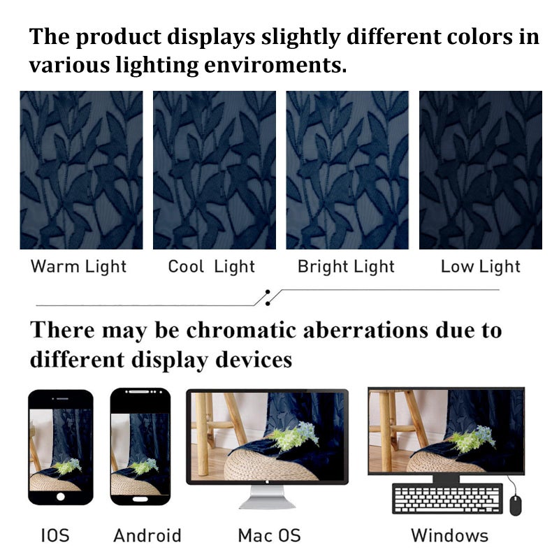 Lecloud Leia Living Room Navy Blue Sheer Curtains 63 Inch Length 2 Panels, Balance Light & Privacy Jacquard Textured Voile Curtain with Dual Rod Pockets, Leaf Farmhouse Bedroom Drapes, 38W x 63L - Image 5