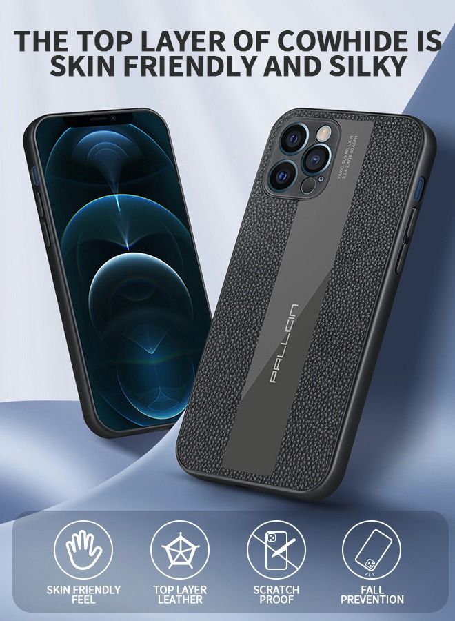 GROIC Compatible with iPhone 14 Promax 6.7 Inch Luxury Case Leather Back Cover Compatible With iPhone 14 Promax Camera Protection Shockproof Phone Case (Black) - Image 2