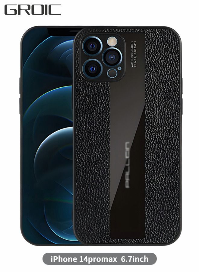 GROIC Compatible with iPhone 14 Promax 6.7 Inch Luxury Case Leather Back Cover Compatible With iPhone 14 Promax Camera Protection Shockproof Phone Case (Black) - Image 1