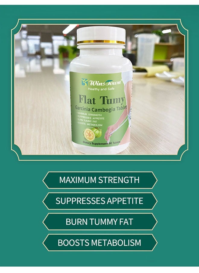 Wins Town - Flat Tummy Garcinia Cambogia Tablet, Health and Safe, Maximum Strength, Suppresses Appetite, Burn Tummy Fat, Boosts Metabolism, Dietary Supplement 60 Tablets - Image 1