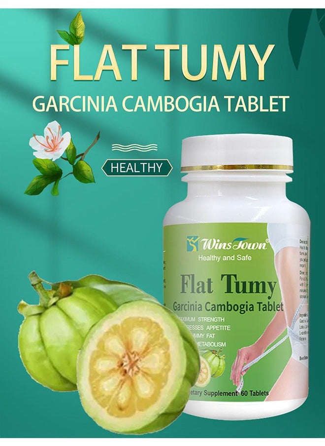 Wins Town - Flat Tummy Garcinia Cambogia Tablet, Health and Safe, Maximum Strength, Suppresses Appetite, Burn Tummy Fat, Boosts Metabolism, Dietary Supplement 60 Tablets - Image 1