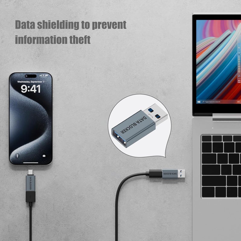 حزمة من 4 قطع من مانع نقل البيانات USB، مانع بيانات USB A إلى A، مخصص للشحن الآمن فقط، حماية ضد اختراق الشحن للهواتف الذكية وأجهزة الكمبيوتر الشخصية والمحمولة والأجهزة اللوحية - Image 4