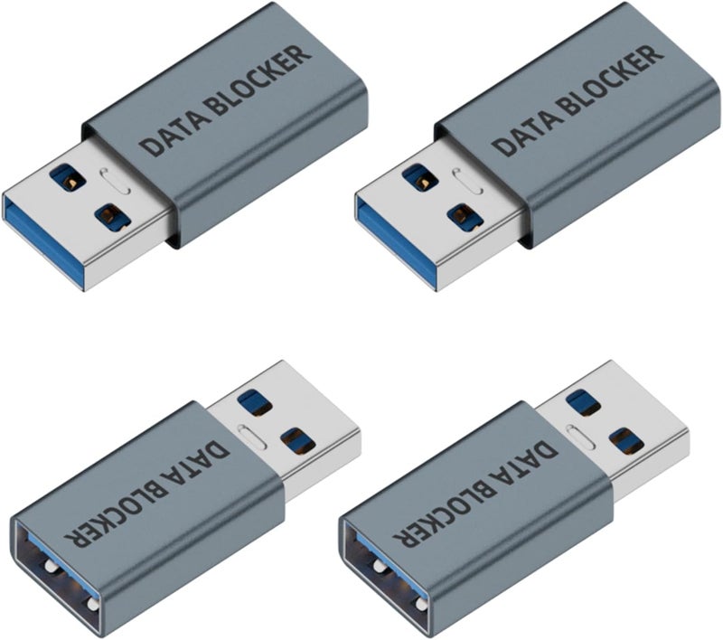 حزمة من 4 قطع من مانع نقل البيانات USB، مانع بيانات USB A إلى A، مخصص للشحن الآمن فقط، حماية ضد اختراق الشحن للهواتف الذكية وأجهزة الكمبيوتر الشخصية والمحمولة والأجهزة اللوحية - Image 1