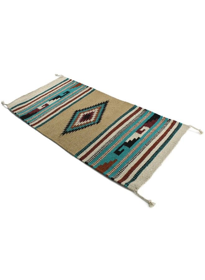 Onyx Arrow Southwest Décor Area Rug 20 X 40 Inches Center Diamond Tan Turquoise - Image 1