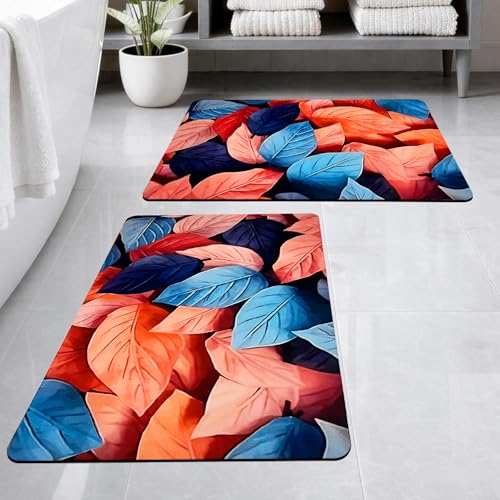 SITTELLA® Rubber 2 Pieces Anti-Skid Water Soaking 3D Pink Leaf Print Bathroom Mat, Water Absorbent Mat (40x60cm) (Pink Leaf Print) Rectangular - Image 1