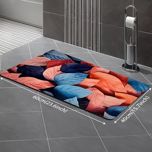 SITTELLA® Rubber 2 Pieces Anti-Skid Water Soaking 3D Pink Leaf Print Bathroom Mat, Water Absorbent Mat (40x60cm) (Pink Leaf Print) Rectangular - Image 2
