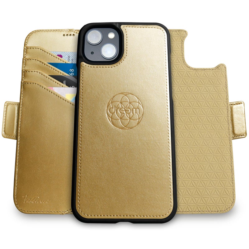 Dreem Wallet Case for iPhone 15 Revolutionary VertHor Phone Stand Magnetic Detachable Vegan Leather Flip Cover RFID Blocking Card Holder MagSafeFit Gift Box Fibonacci Gold - Image 2