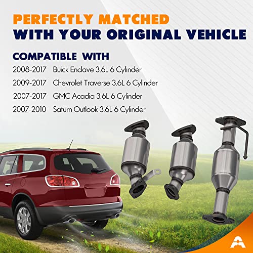 ASOPARTS Catalytic Converter 3.6L Fit for 2008-2017 Buick Enclave, 2009-2017 Chevy Traverse, 2007-2017 GMC Acadia, 2007-2010 Saturn Outlook (3PCS) - Image 2