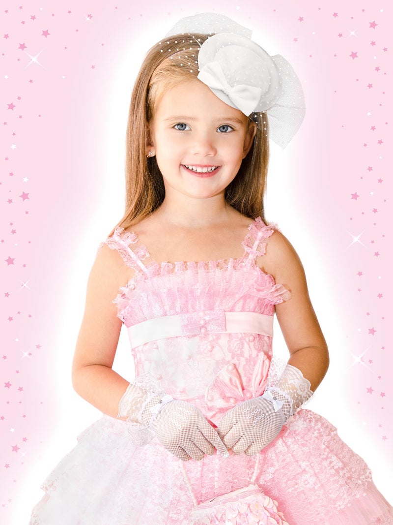 JenPen 2 Pcs Girls Tea Party Fascinators Hats with Lace Gloves Funeral Veil Hat Gloves for Church Wedding Accessories(Bow White) - Image 2