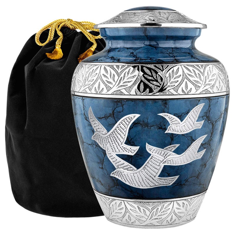 Trupoint Memorials Cremation Urns for Human Ashes Decorative Burial Urn for Adult Men  Women  Large Blue Birds