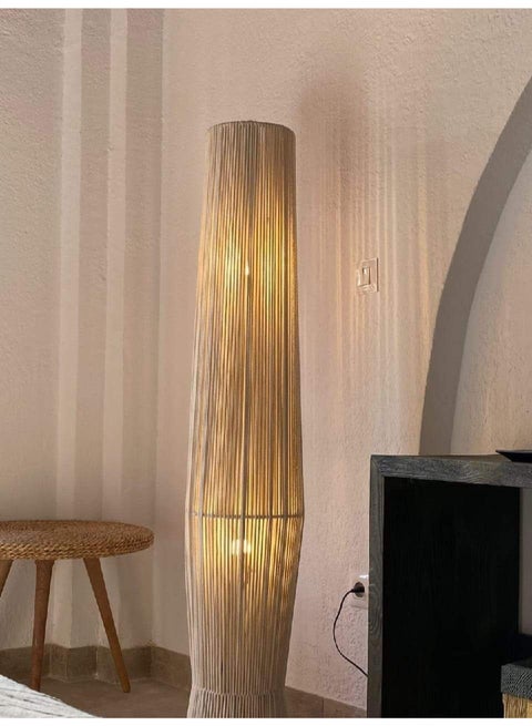 Macrame-Boho Fabric Floor Lamp Beige 120x25 cm