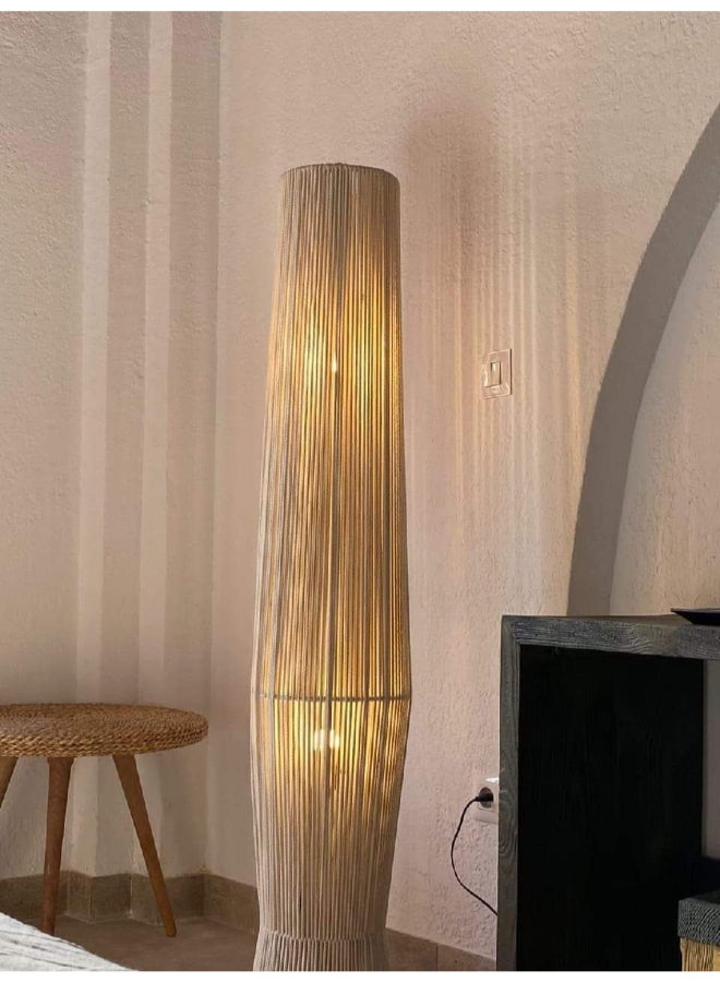 مصباح أرضي من قماش المكرمية-بوهو باللون البيج 120x25 سم