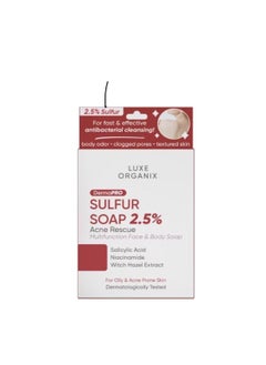 LUXE ORGANIX Dermo pro sulfur soap 2.5% acne rescue multifunction face & body soap 
