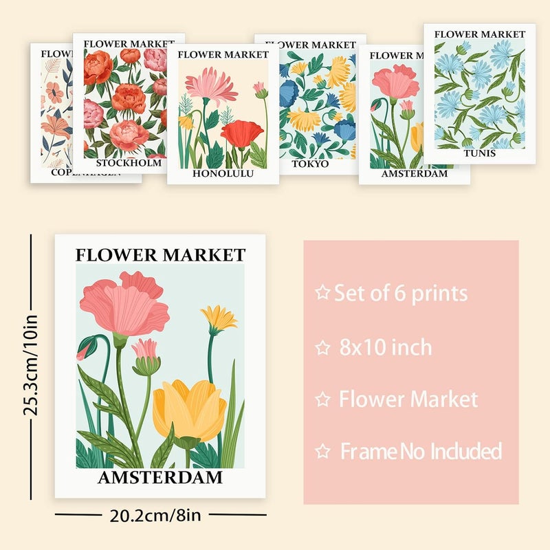 LIYAOLI Flower Market Art Prints Poster 8 x 10 inch Set of 6 Unframed Art Prints Flower Market Prints Colorful Floral Wall Decor for Wall Living Room Office Decoration - Image 5