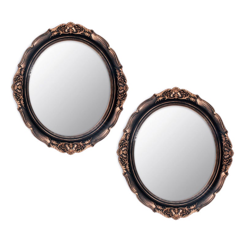 Eaoundm 131 x 148 inchs Decorative Wall MirrorVintage Hanging Mirrors for Bedroom LivingRoom Dresser Decor Oval Vintage Gold 2 Pcs Plastic Frame