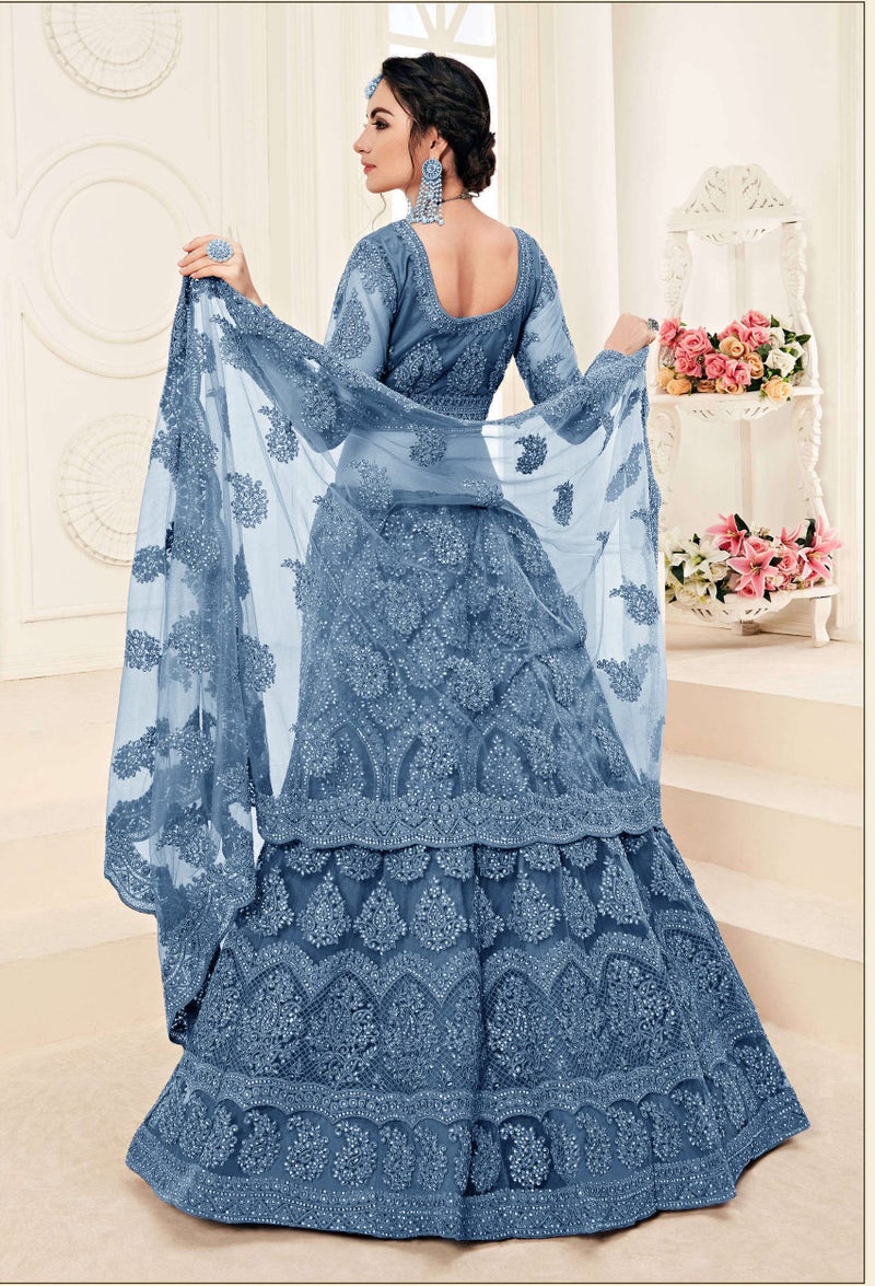 PATLANI Letest Design chain embroderied with Stone Work Woman s Flered Lehenga choli.Aqua Blue (Semi Stitched) - Image 2