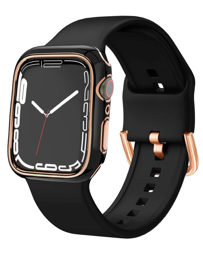 BandSmith Sport Band and Bumper Case Compatible with Apple Watch 40mm 38mm 41mm 42mm 44mm 45mm 46mm Women, Soft Silicone Straps and Rose Gold Edge Protector Frame for iWatch Series 11 10 9 8 7 6 5 4 3 2 1 SE - Image 1