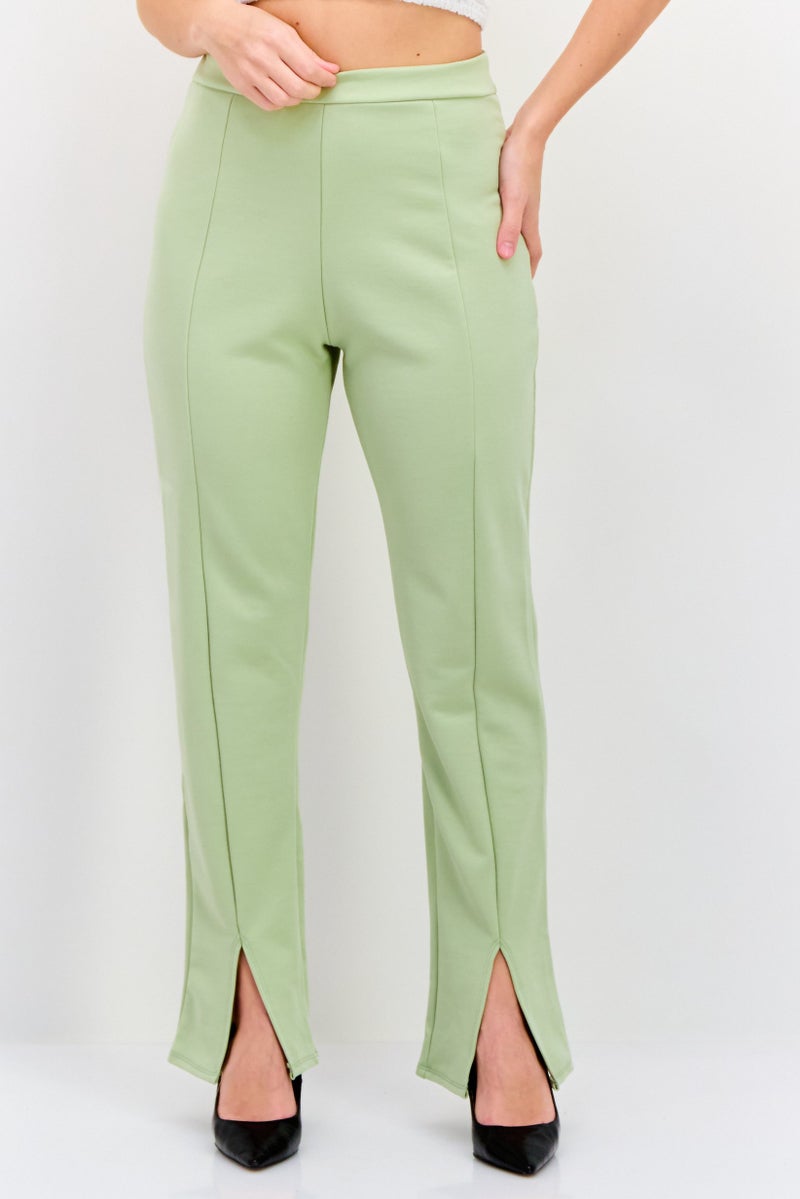 Flounce London Women Petite High Waist Straight Leg Pants, Light Green - Image 1