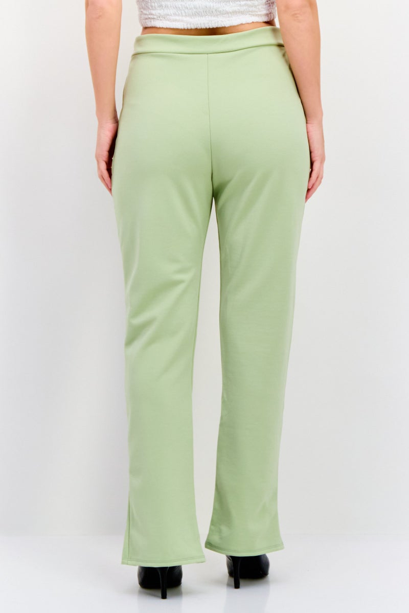 Flounce London Women Petite High Waist Straight Leg Pants, Light Green - Image 3