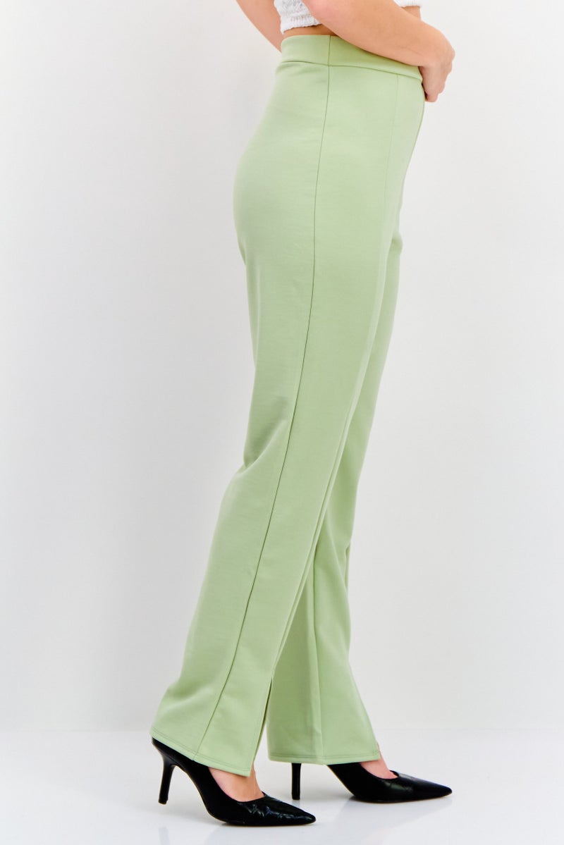 Flounce London Women Petite High Waist Straight Leg Pants, Light Green - Image 2