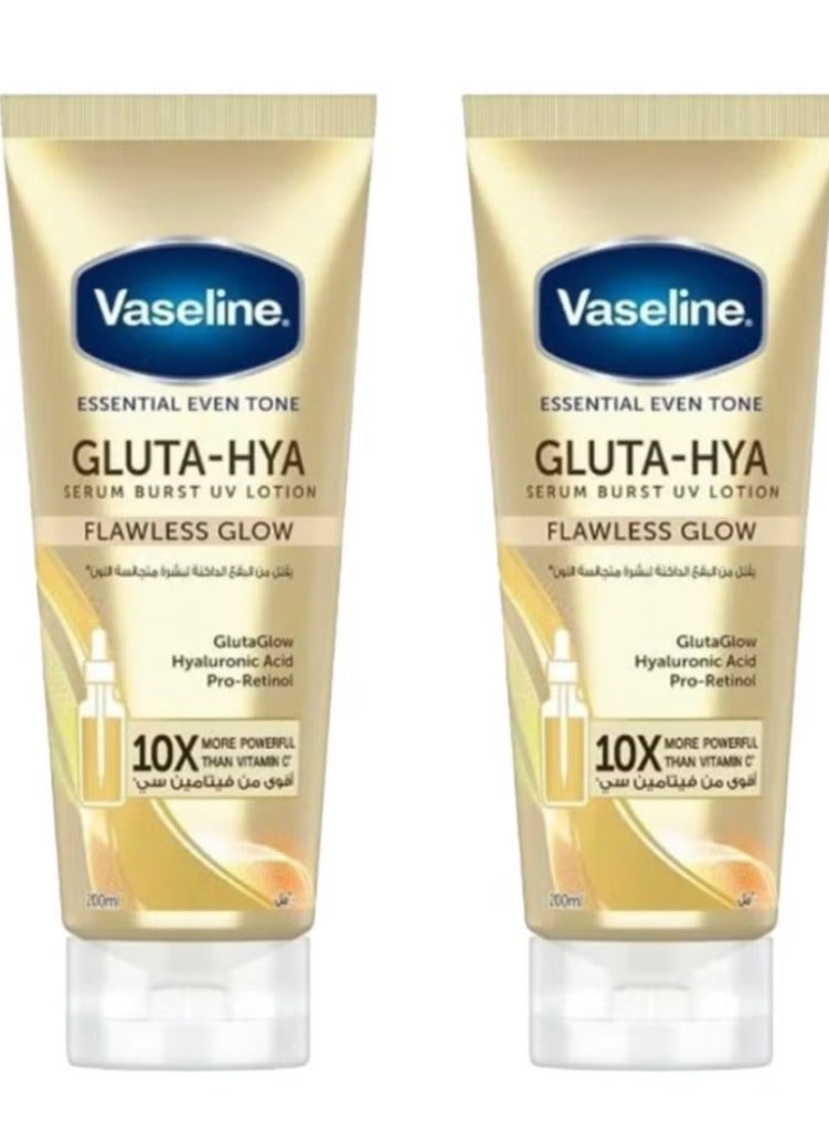 فازلين لوشن الجسم جلوتا هيا فلوليس جلو سيروم بيرست، أقوى 10 مرات من فيتامين سي لبشرة مشرقة ومتجانسة اللون - 200 مل مكون من قطعتين