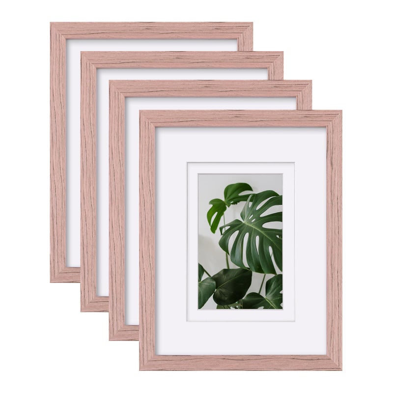 Egofine Egofine 9x12 Picture Frames 4PCS Covered by Plexiglass  Wood Frames for Pictures 5x7/6x8 with Mat or 9x12 without Mat  Tabletop and Wall Mounting Display  Peach Pink  - Image 1