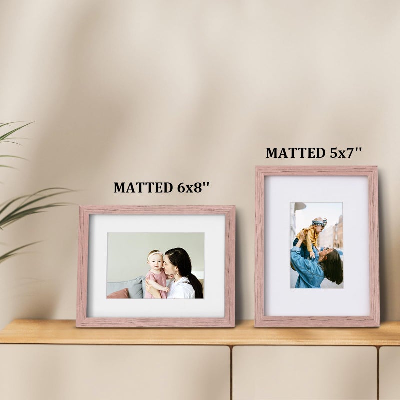 Egofine Egofine 9x12 Picture Frames 4PCS Covered by Plexiglass  Wood Frames for Pictures 5x7/6x8 with Mat or 9x12 without Mat  Tabletop and Wall Mounting Display  Peach Pink  - Image 5
