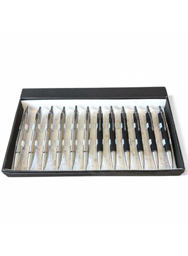 ركس بكج أقلام فاخرة لون اسود و سلفر جودة عالية وأداء سلس حبر جاف ازرق 12 قلم  69515 - Image 1