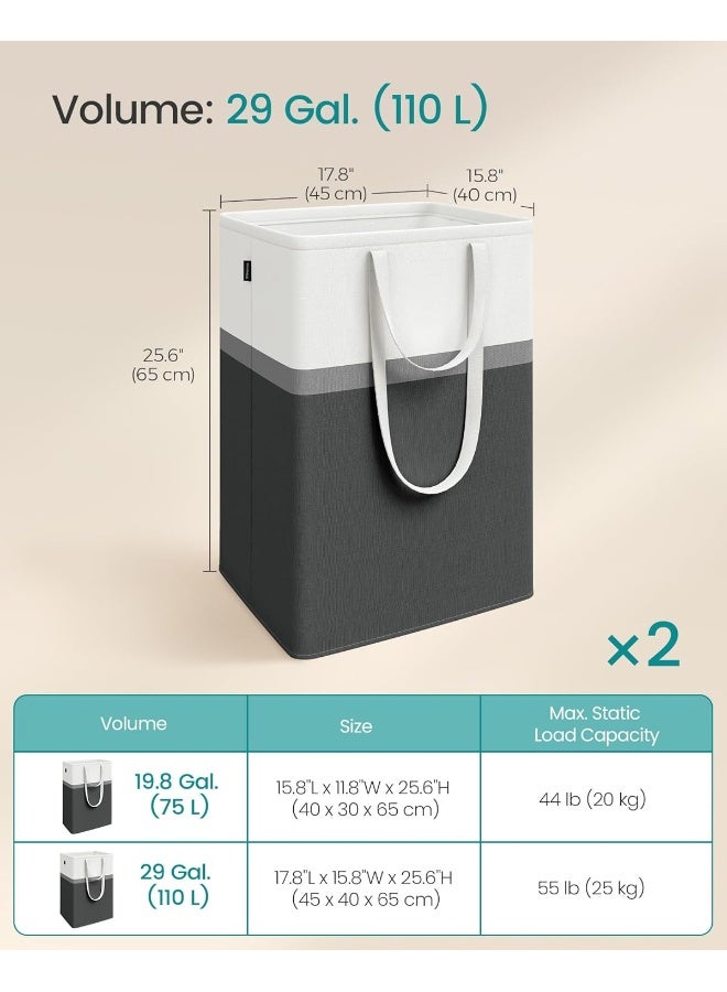 سونمجز مجموعة من 2 سلة غسيل من سونغ ميكس، سلة غسيل قابلة للطي سعة 110 لتر، حقيبة سلة ملابس بمقابض قصيرة وطويلة، سهلة النقل والتنظيف، قائمة بذاتها، لغرفة النوم والحمام، رمادي داكن 45 × 40 × 65 سم - Image 2