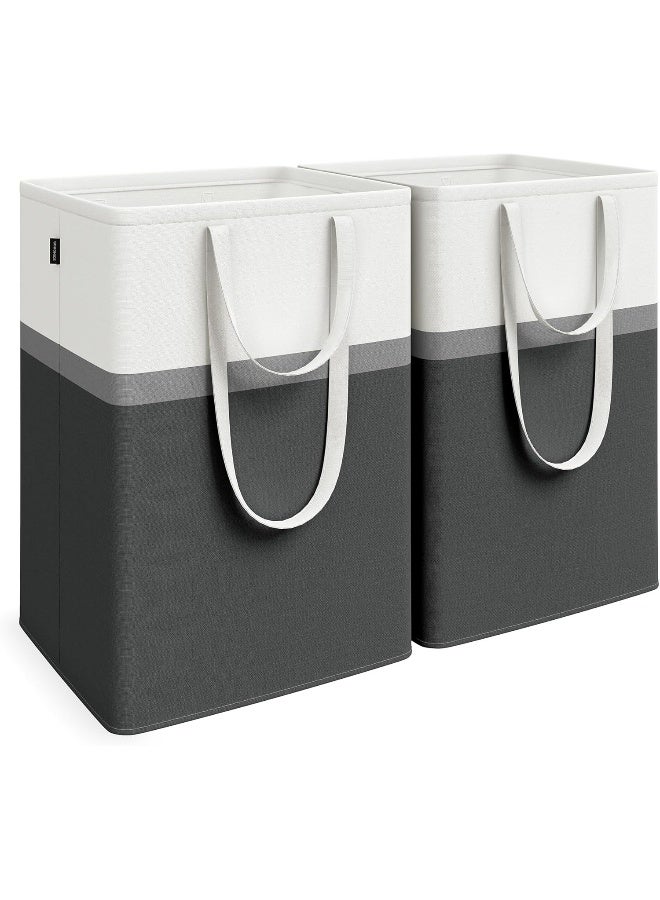 سونمجز مجموعة من 2 سلة غسيل من سونغ ميكس، سلة غسيل قابلة للطي سعة 110 لتر، حقيبة سلة ملابس بمقابض قصيرة وطويلة، سهلة النقل والتنظيف، قائمة بذاتها، لغرفة النوم والحمام، رمادي داكن 45 × 40 × 65 سم - Image 1