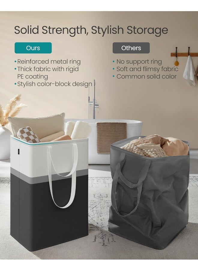 سونمجز مجموعة من 2 سلة غسيل من سونغ ميكس، سلة غسيل قابلة للطي سعة 110 لتر، حقيبة سلة ملابس بمقابض قصيرة وطويلة، سهلة النقل والتنظيف، قائمة بذاتها، لغرفة النوم والحمام، رمادي داكن 45 × 40 × 65 سم - Image 4
