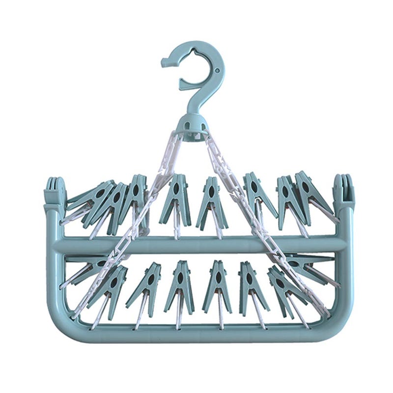 alladaga Clothes Drying Hanger with 32 Clips and Drip Foldable Hanging Rack (Light Blue) - Image 3