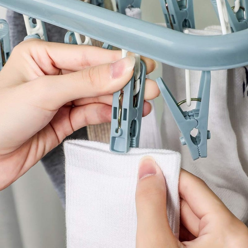 alladaga Clothes Drying Hanger with 32 Clips and Drip Foldable Hanging Rack (Light Blue) - Image 5