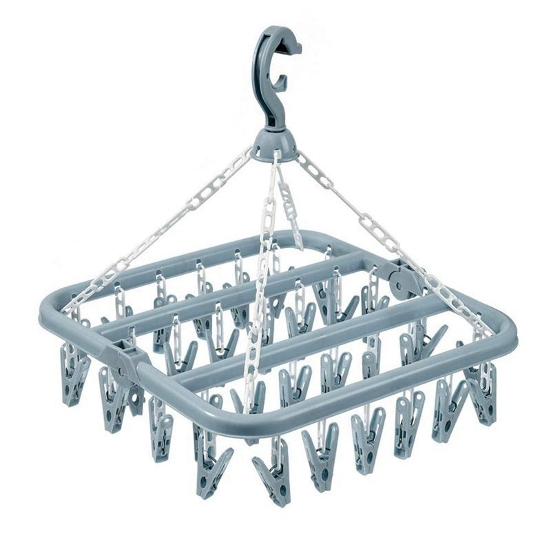 alladaga Clothes Drying Hanger with 32 Clips and Drip Foldable Hanging Rack (Light Blue) - Image 1
