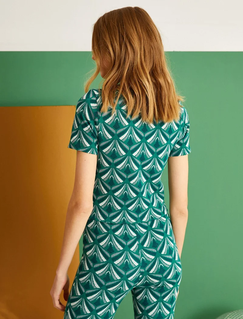 KOTON Short Sleeve Patterned Window Detailed T-Shirt