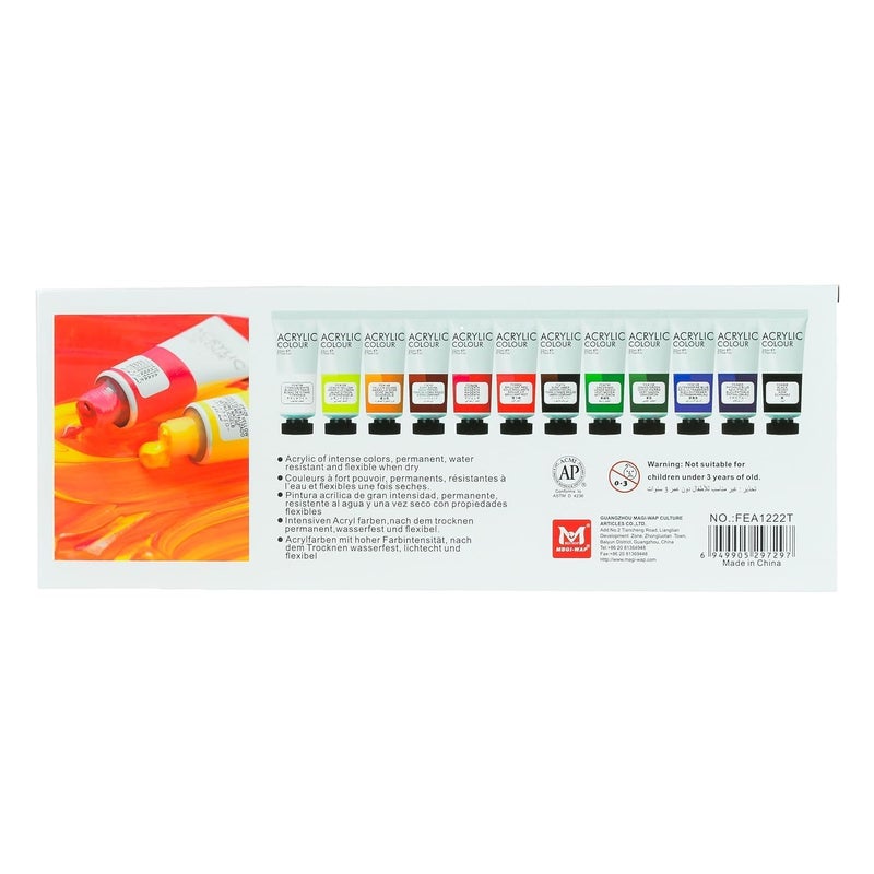 Art Ranger Acrylic Paints, Set Of 12 Colors (22 ml Each) | Non-Toxic, Fast Drying & Water-Resistant | Ideal for Artists, Students, and Beginners - Image 2