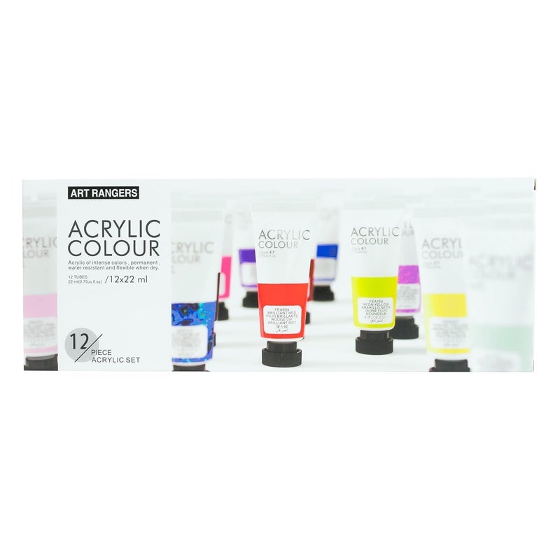Art Ranger Acrylic Paints, Set Of 12 Colors (22 ml Each) | Non-Toxic, Fast Drying & Water-Resistant | Ideal for Artists, Students, and Beginners - Image 1