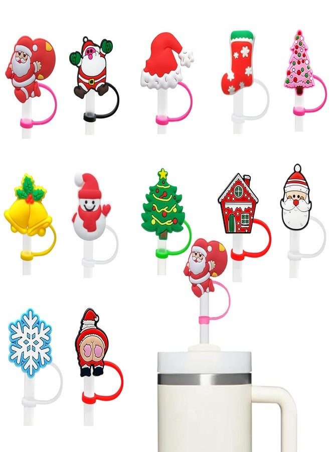 DEWJDFSC 12Pcs Straw Covers Cap for Stanley Cup,Christmas Silicone Straw Cover Straw Toppers Compatible with Stanley 30&40 Oz Tumbler Cute Santa Claus Snow Christmas Tree for Stanley Cup Accessories - Image 1