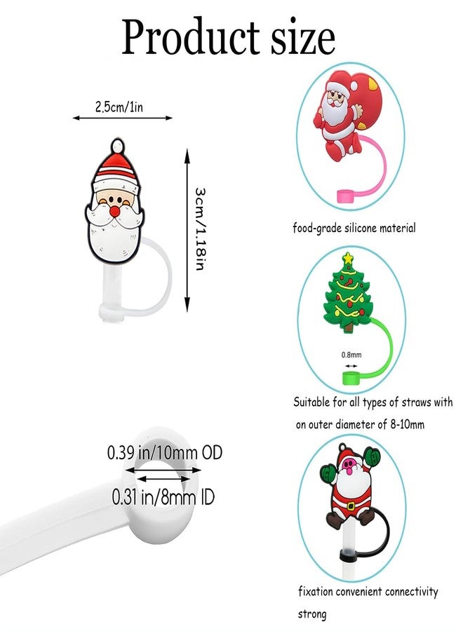 DEWJDFSC 12Pcs Straw Covers Cap for Stanley Cup,Christmas Silicone Straw Cover Straw Toppers Compatible with Stanley 30&40 Oz Tumbler Cute Santa Claus Snow Christmas Tree for Stanley Cup Accessories - Image 2