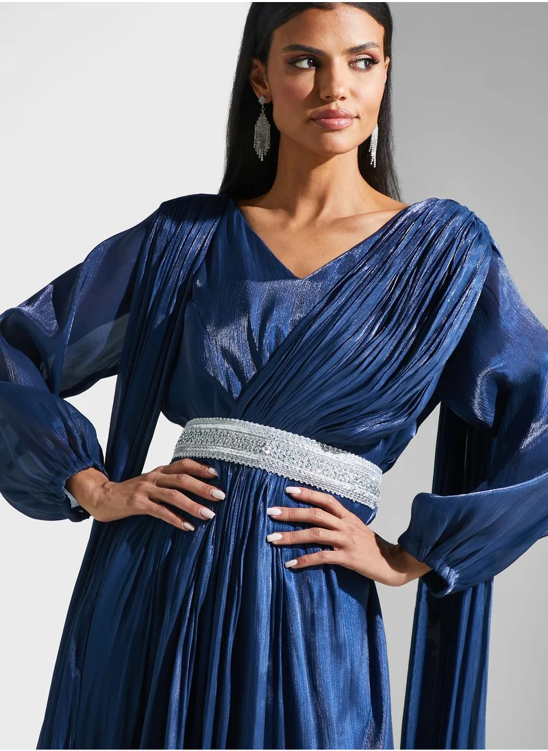 hayas closet Lace Detail Belted Dress